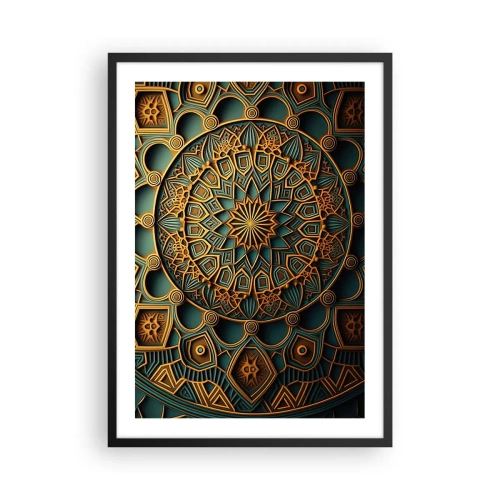 Poster in een zwarte lijst - Gouden mandala op een donkere achtergrond - 50x70cm - In Arabische sfeer - Moderne wanddecoratie voor woonkamer en slaapkamer ARTTOR