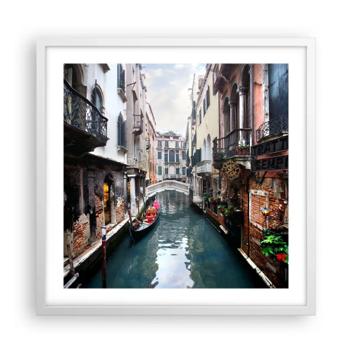 Poster in een witte lijst - Venetiaans landschap met een gondel en een brug - 50x50 cm