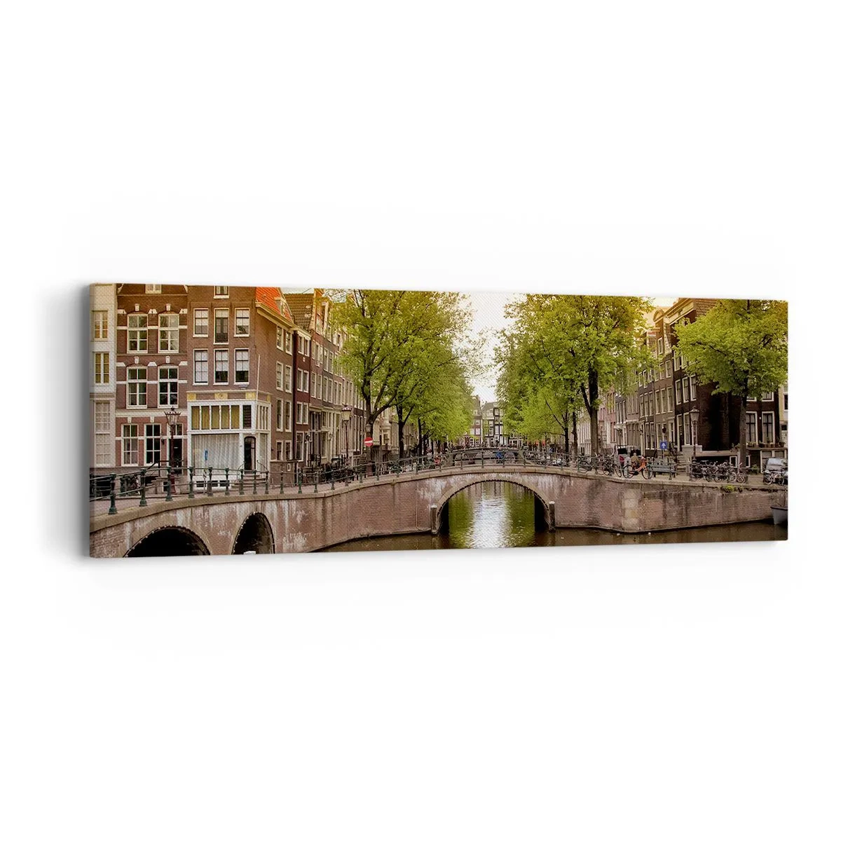 Schilderen op canvas - Met de boot of met de fiets? - 90x30 cm