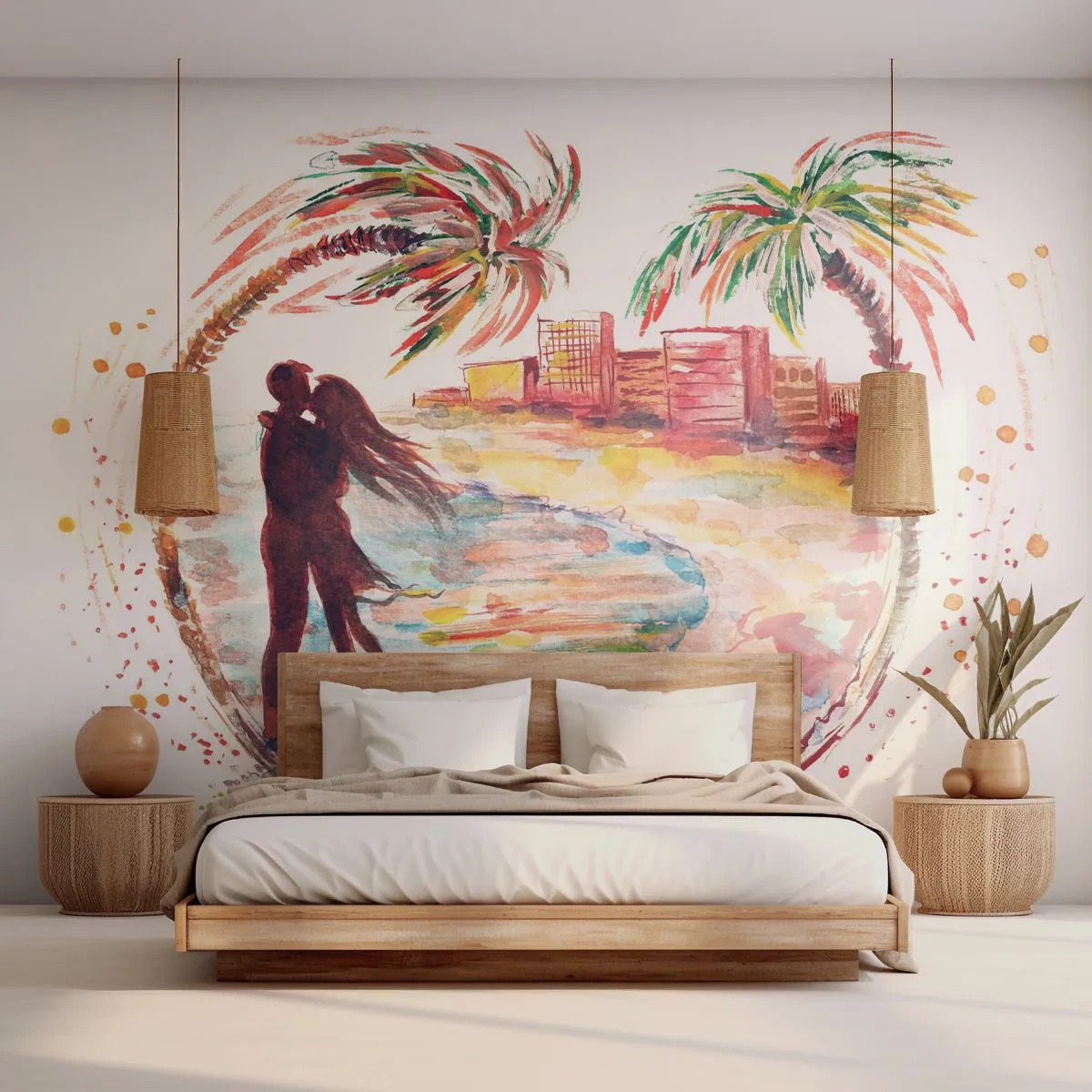 Fotobehang Standard Eco - Romantische vakantie - Mensen, Kokospalm, Strand - 200x140 cm