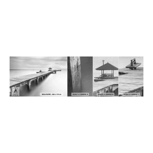 Fotobehang Monster Premium Canvas - In de verte - Landschap, Zee, Houten brug - 100x30 cm