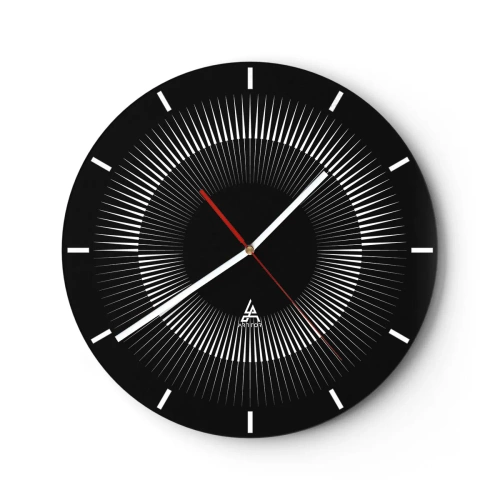 Wandklok - Klok - Zwarte achtergrond met een stralend patroon in de vorm van een zonneschijf - 30x30cm - Zwarte zon - Moderne wanddecoratie voor woonkamer, keuken en slaapkamer ARTTOR