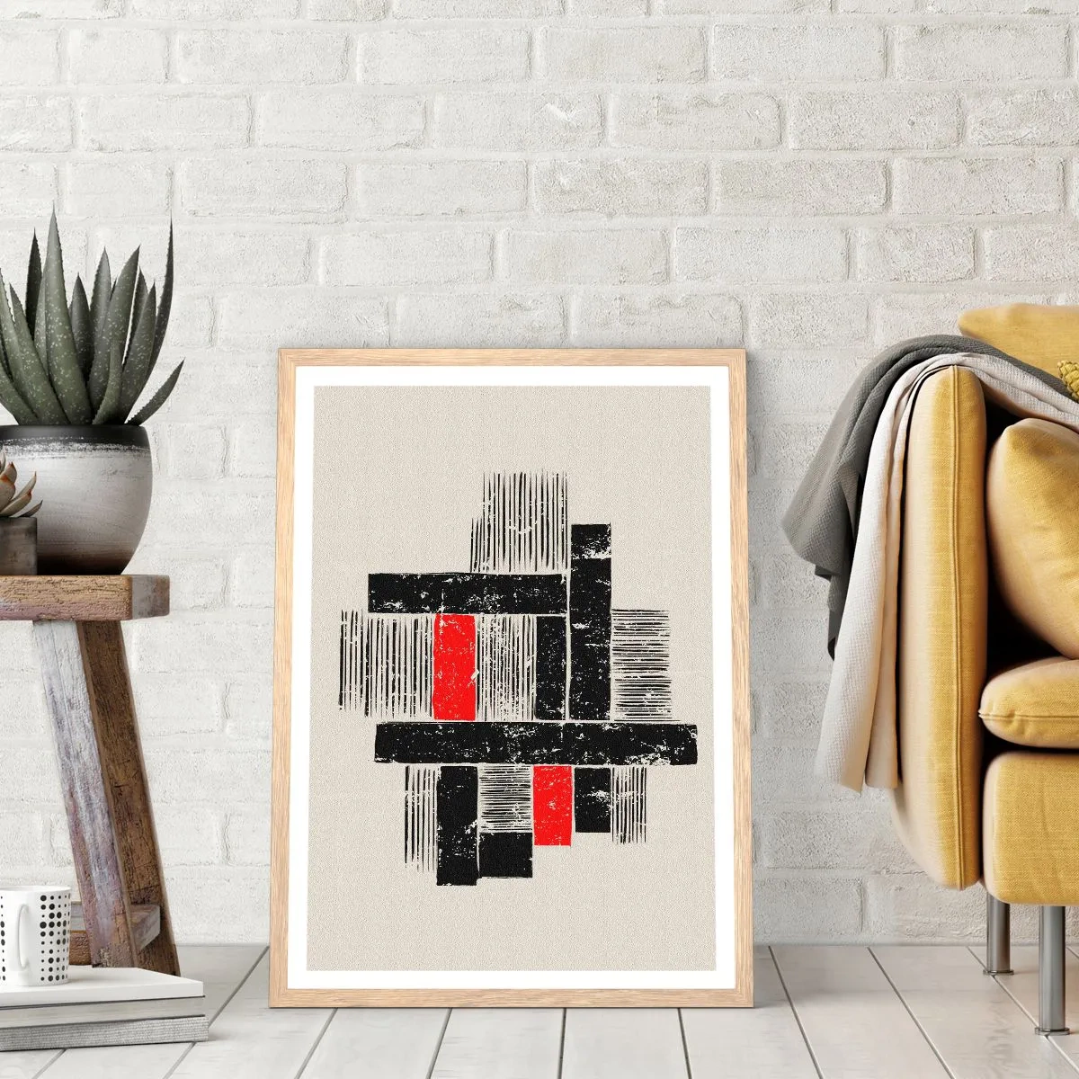 Een poster in een licht eiken lijst - Rood en zwart - 40x50 cm