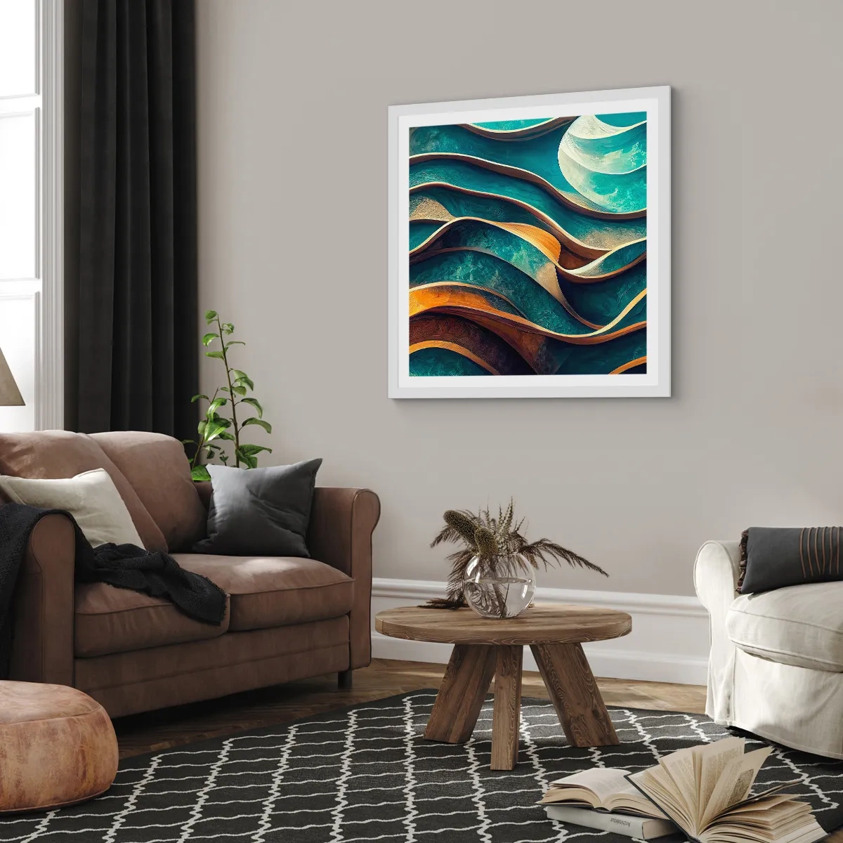 Poster in een witte lijst - Meanders van blauw - 60x60 cm