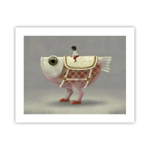 Poster - Ruiter op een surrealistische vis - 50x40 cm