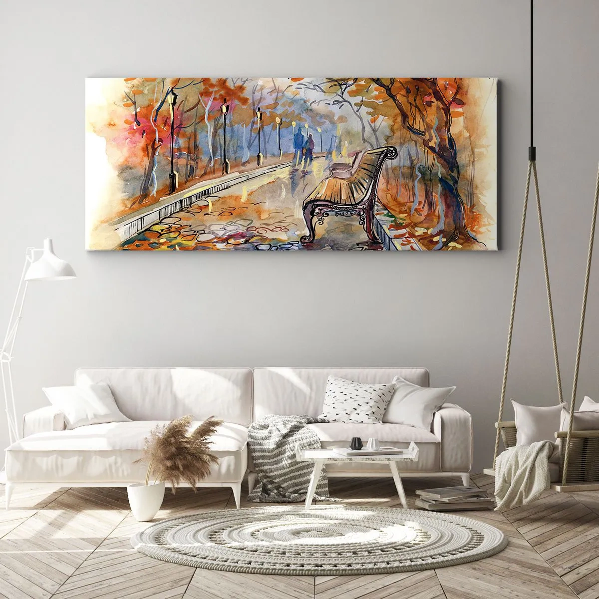 Schilderen op canvas - Samen wandelen in de herfst - 100x40 cm