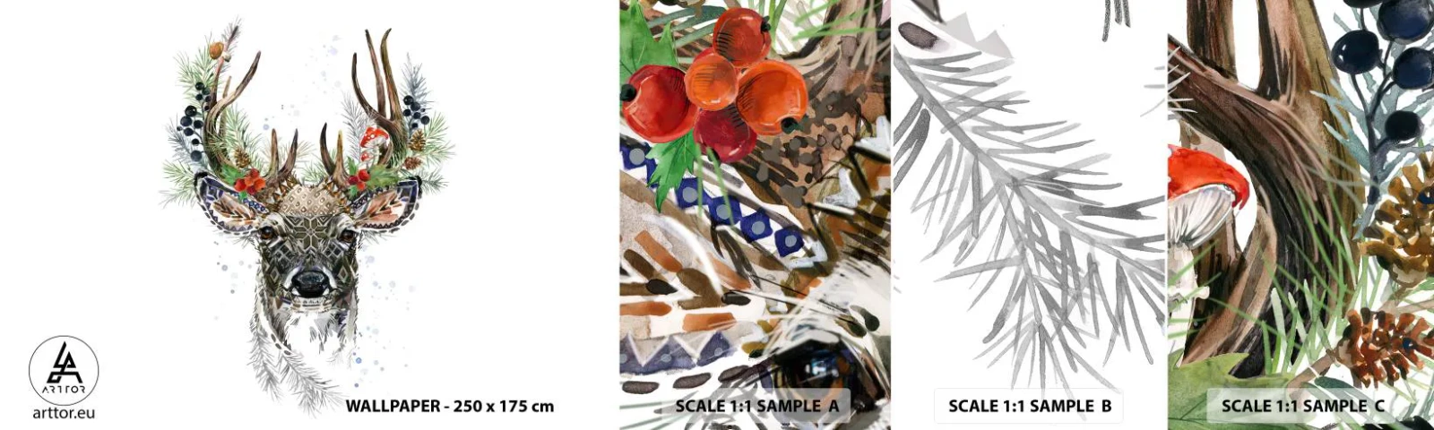 Fotobehang Monster Zelfklevend Deluxe Sticker - In een feestelijk gewaad - Abstractie, Hert, Rendier - 100x30 cm