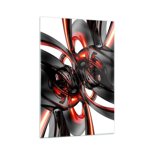 Schilderen op glas - Beweging in grafiet en rood - 70x100 cm