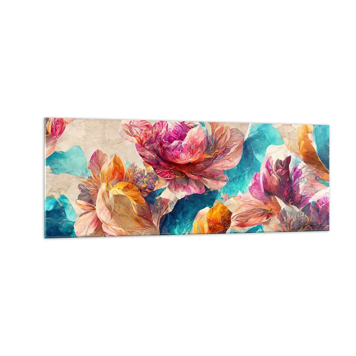 Schilderen op glas - Kleurrijke pracht van het boeket - 140x50 cm