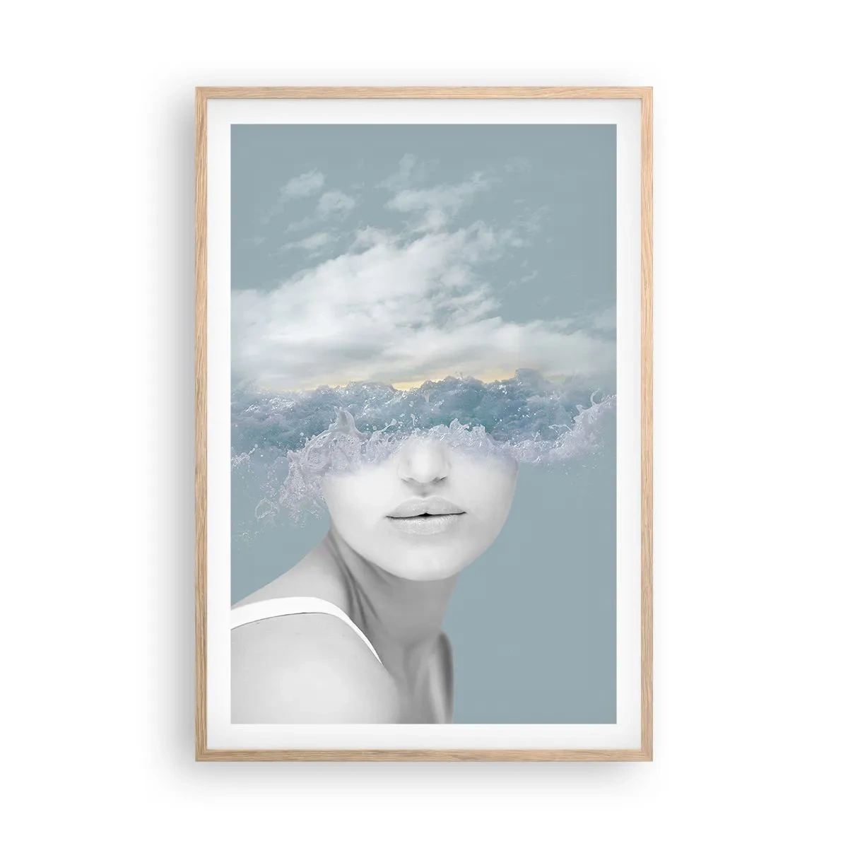 Een poster in een licht eiken lijst - Met hoofd in de wolken - 61x91 cm