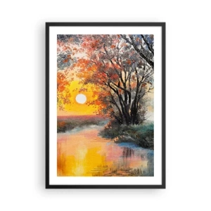 Poster in een zwarte lijst - Zonsondergang over een rivier met bomen - 50x70cm - Herfst vibes - Moderne wanddecoratie voor woonkamer en slaapkamer ARTTOR