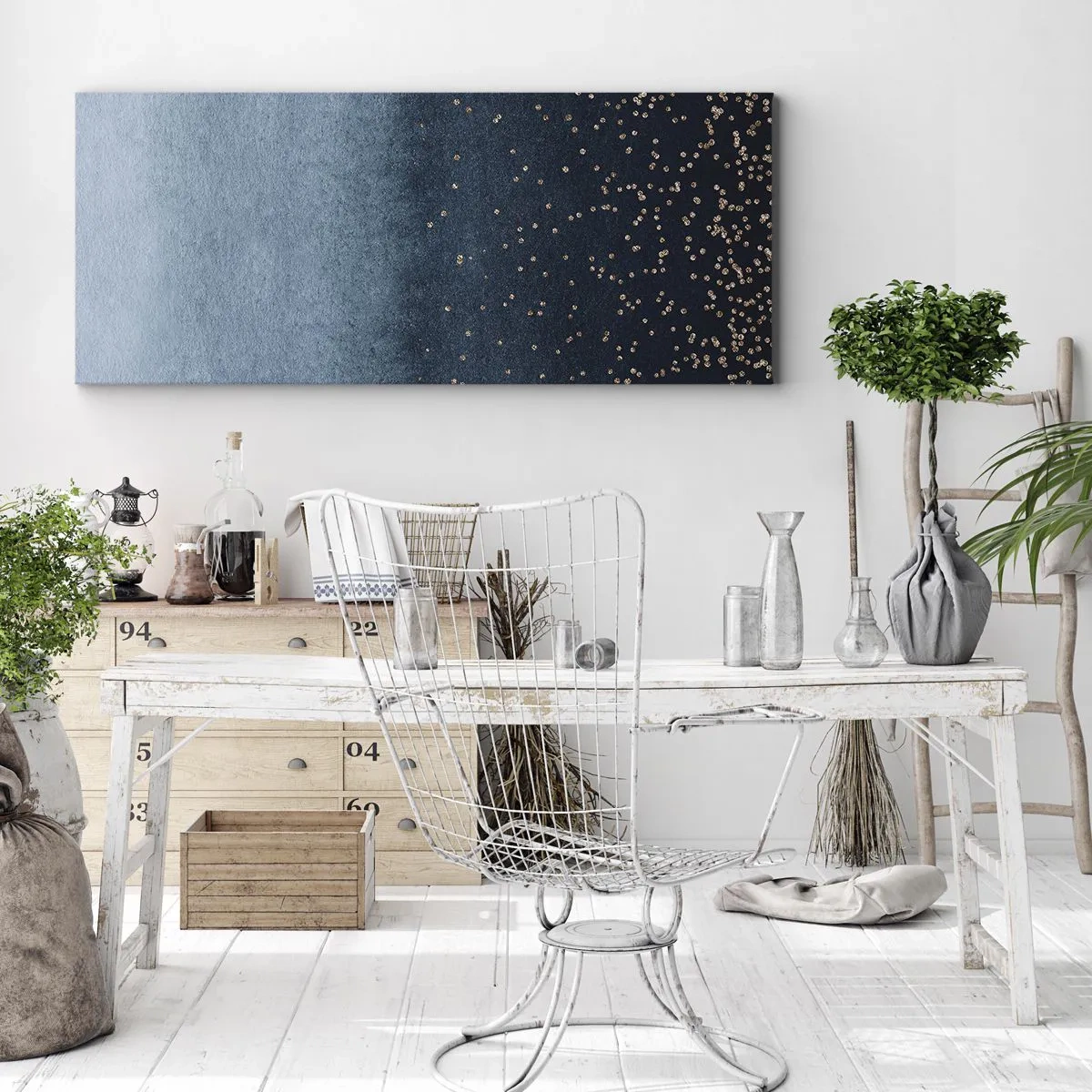 Schilderen op canvas - Samenstelling - blauwe fasen - 140x50 cm