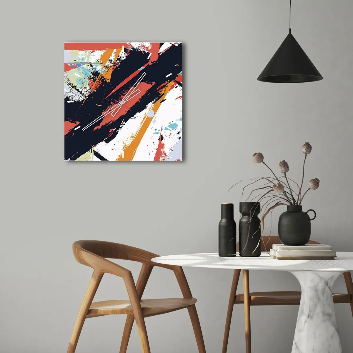 Wandklok - Klok - Dynamische compositie - 40x40 cm