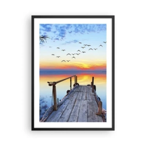 Poster in een zwarte lijst - Pier aan het meer bij zonsondergang - 50x70cm - Het is tijd om terug te gaan... - Moderne wanddecoratie voor woonkamer en slaapkamer ARTTOR