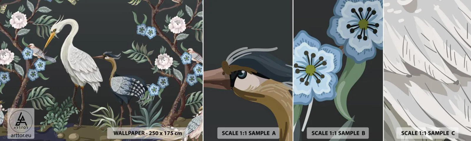 Fotobehang Monster Zelfklevend Deluxe Sticker - Vogelparade - Dieren, Bloemen, Vogel - 100x30 cm