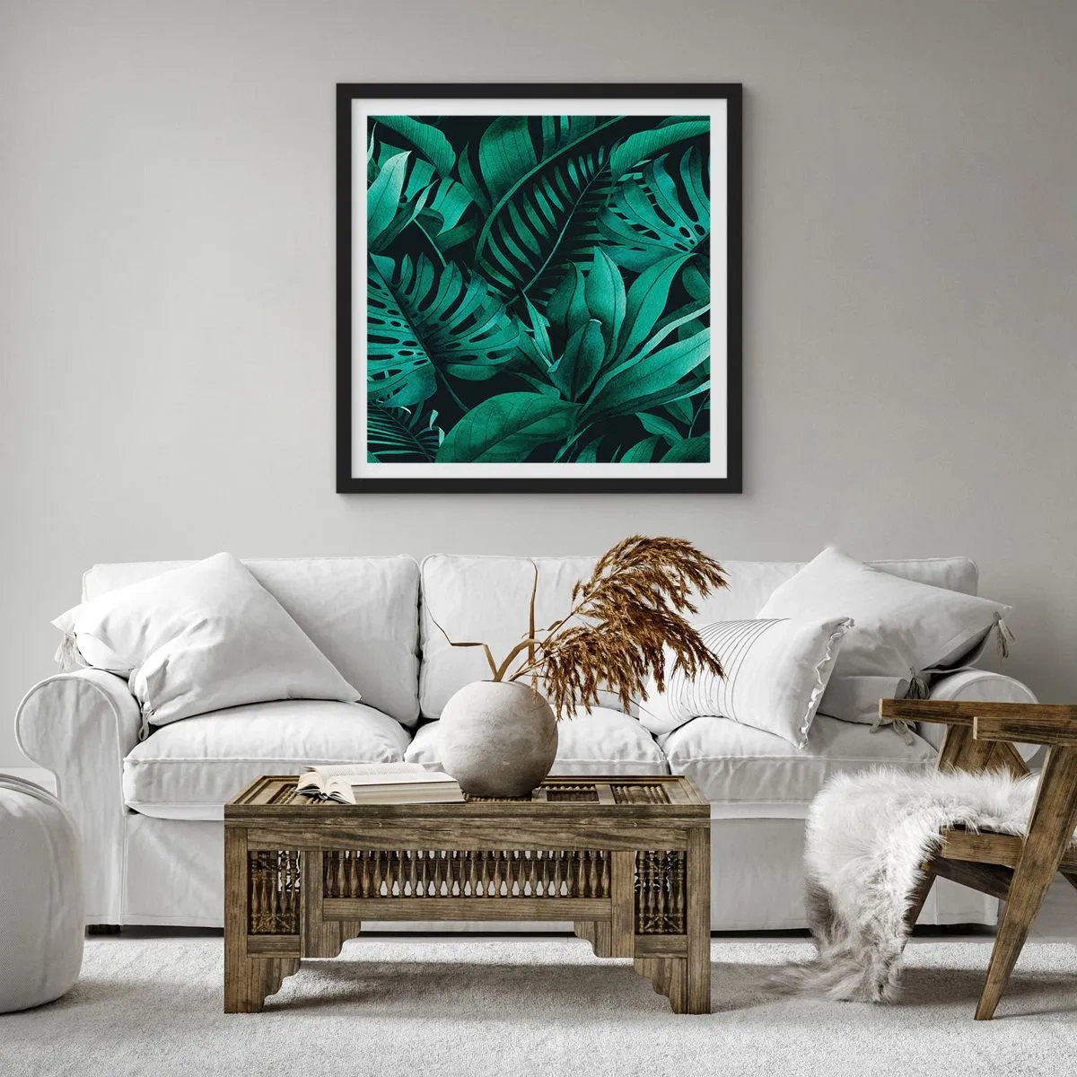 Poster in een zwarte lijst - De diepte van tropisch groen - 30x30 cm