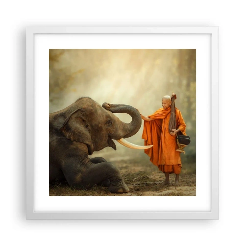 Poster in een witte lijst - Ontmoeting tijdens een reis - 40x40 cm