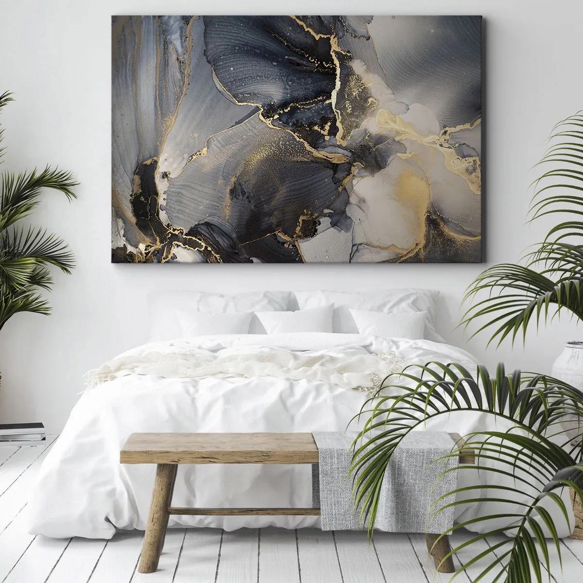 Schilderen op canvas - Abstract goud en grijs op canvas - 70x50cm - Stenen leven - Moderne wanddecoratie voor woonkamer en slaapkamer ARTTOR