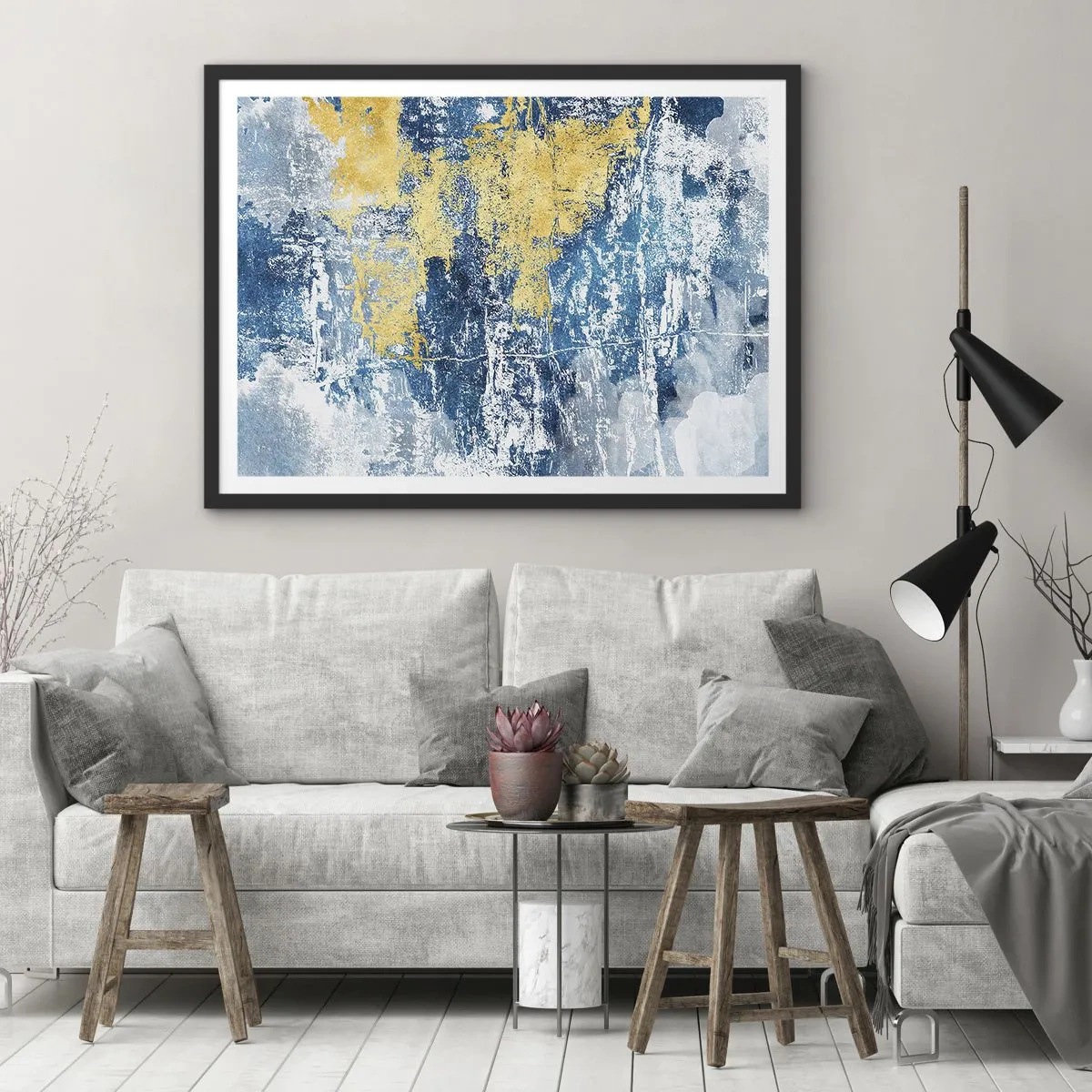 Poster in een zwarte lijst - Abstractie vol met weer - 91x61 cm
