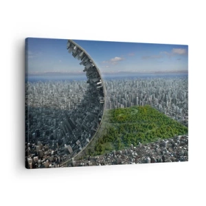 Schilderen op canvas - Een dynamische stad met een surrealistische twist - 70x50cm - De natuur is eeuwig - Moderne wanddecoratie voor woonkamer en slaapkamer ARTTOR