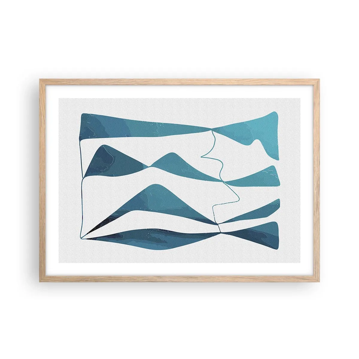 Een poster in een licht eiken lijst - Abstractie: turquoise verbinding - 70x50 cm