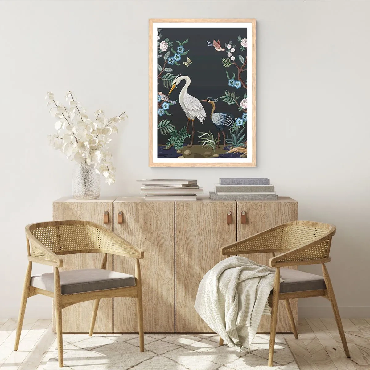 Een poster in een licht eiken lijst - Vogelparade - 70x100 cm
