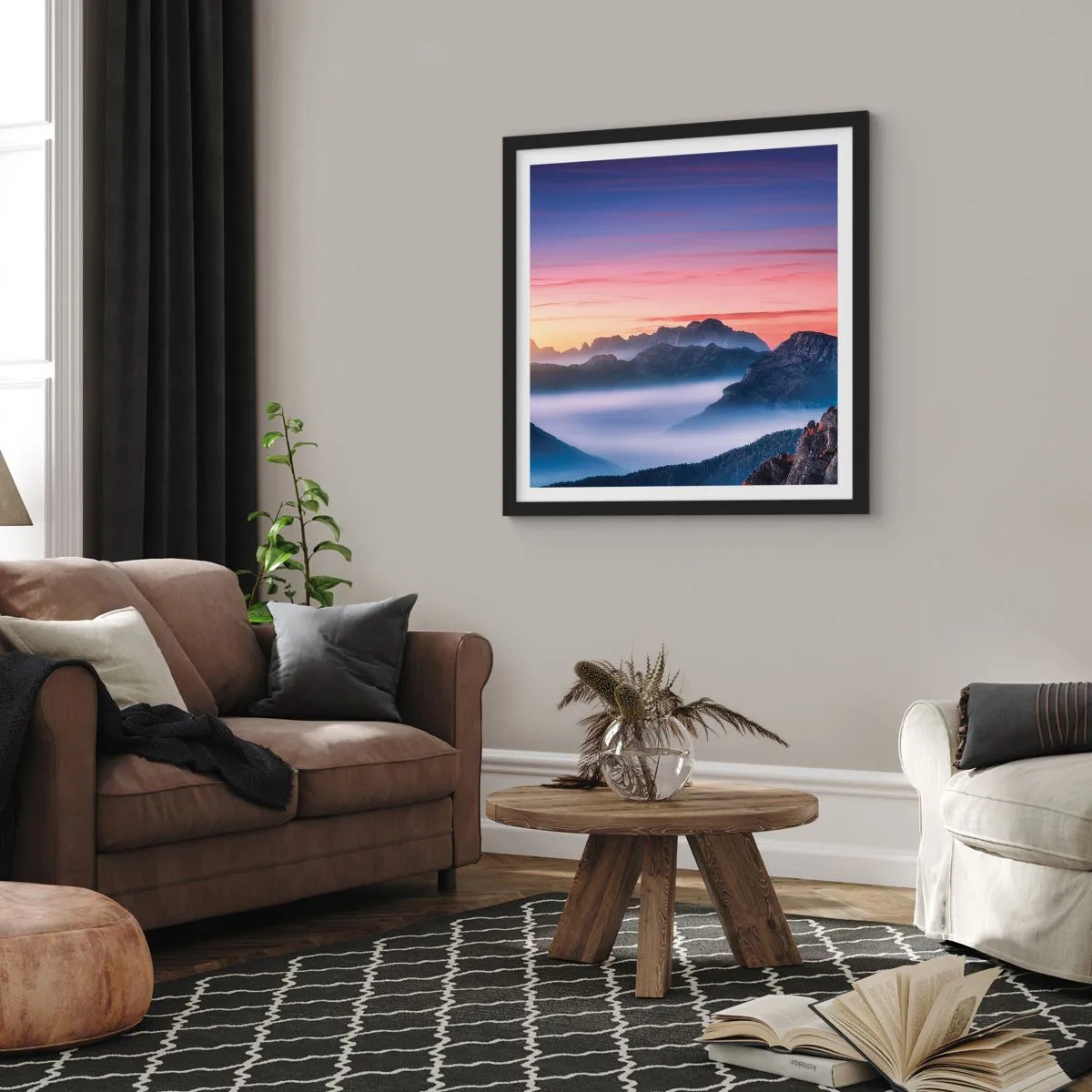 Poster in een zwarte lijst - Over de valleien - 50x50 cm