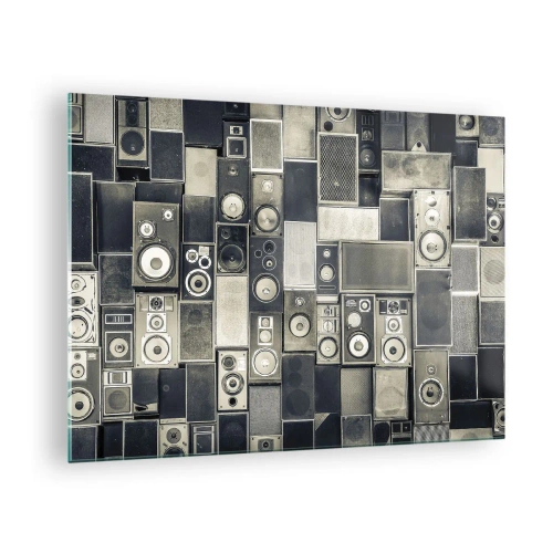Schilderen op glas - Een compositie van retro speakers in grijstinten - 70x50cm - En alles is goed - Moderne wanddecoratie voor woonkamer en slaapkamer ARTTOR