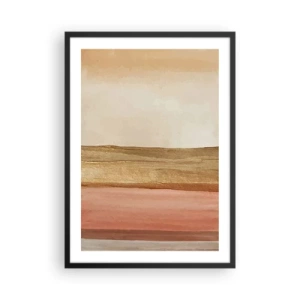 Poster in een zwarte lijst - Een abstracte compositie in warme tinten beige en roze. - 50x70cm - Verticale compositie - Moderne wanddecoratie voor woonkamer en slaapkamer ARTTOR