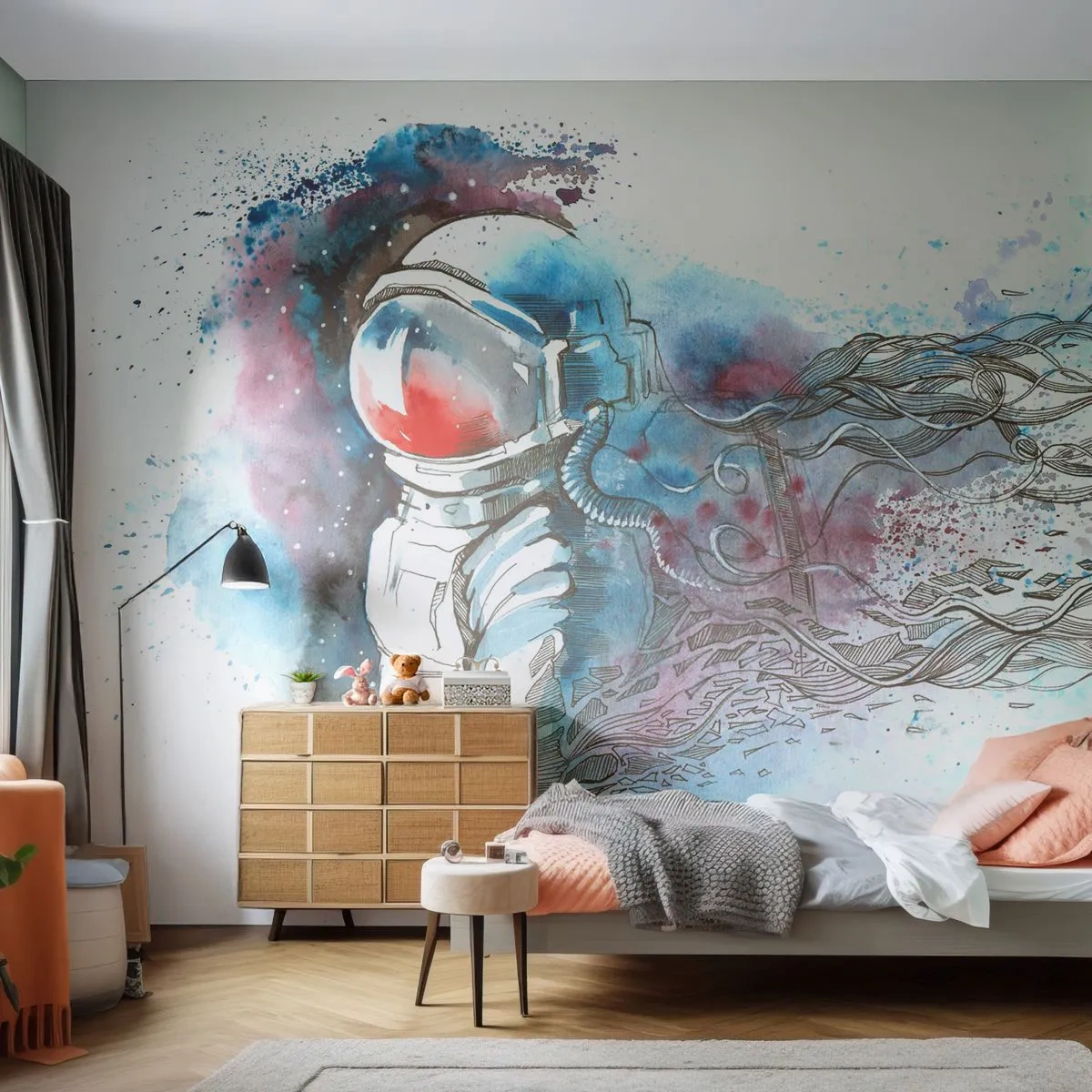 Fotobehang Standard Eco - Alleen met de kosmos - Astronaut, Kosmonaut, Abstractie - 200x140 cm