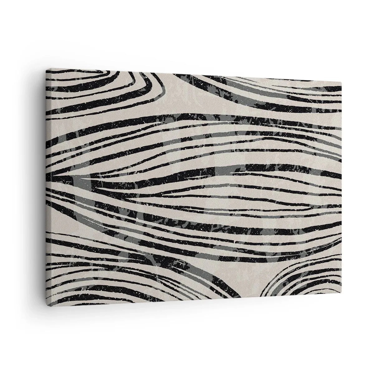 Schilderen op canvas - Abstracte golven in zwart-wit tinten - 70x50cm - Lijnoverstromingsvlakte - Moderne wanddecoratie voor woonkamer en slaapkamer ARTTOR