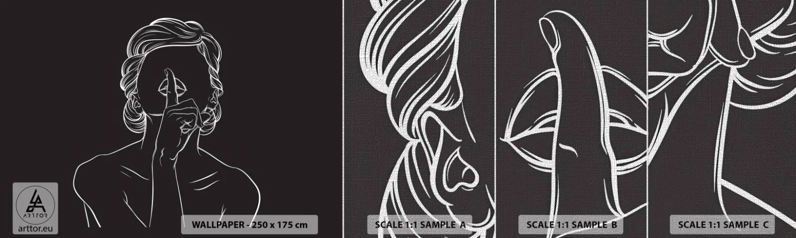 Fotobehang Monster Premium Canvas - Schoonheid bloeit in stilte - Vrouw, Tekening, Lijn - 100x30 cm