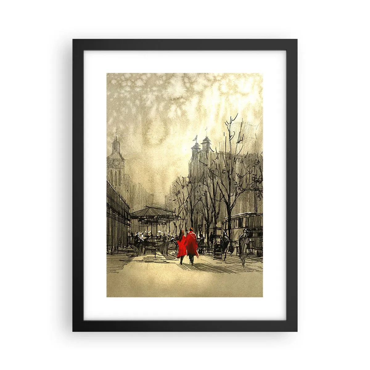 Poster in een zwarte lijst - Een date in de Londense mist - 30x40 cm