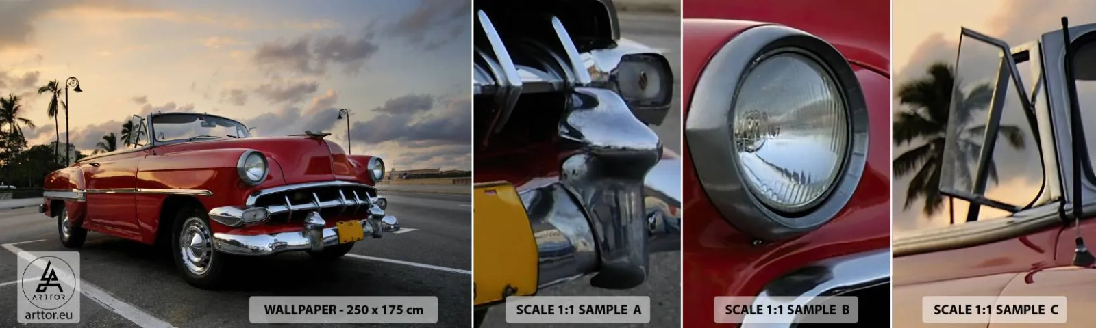 Fotobehang Staaltje Standard Eco - De rode hitte van de tropen - Auto, Automobiel, Vintage - 100x30 cm
