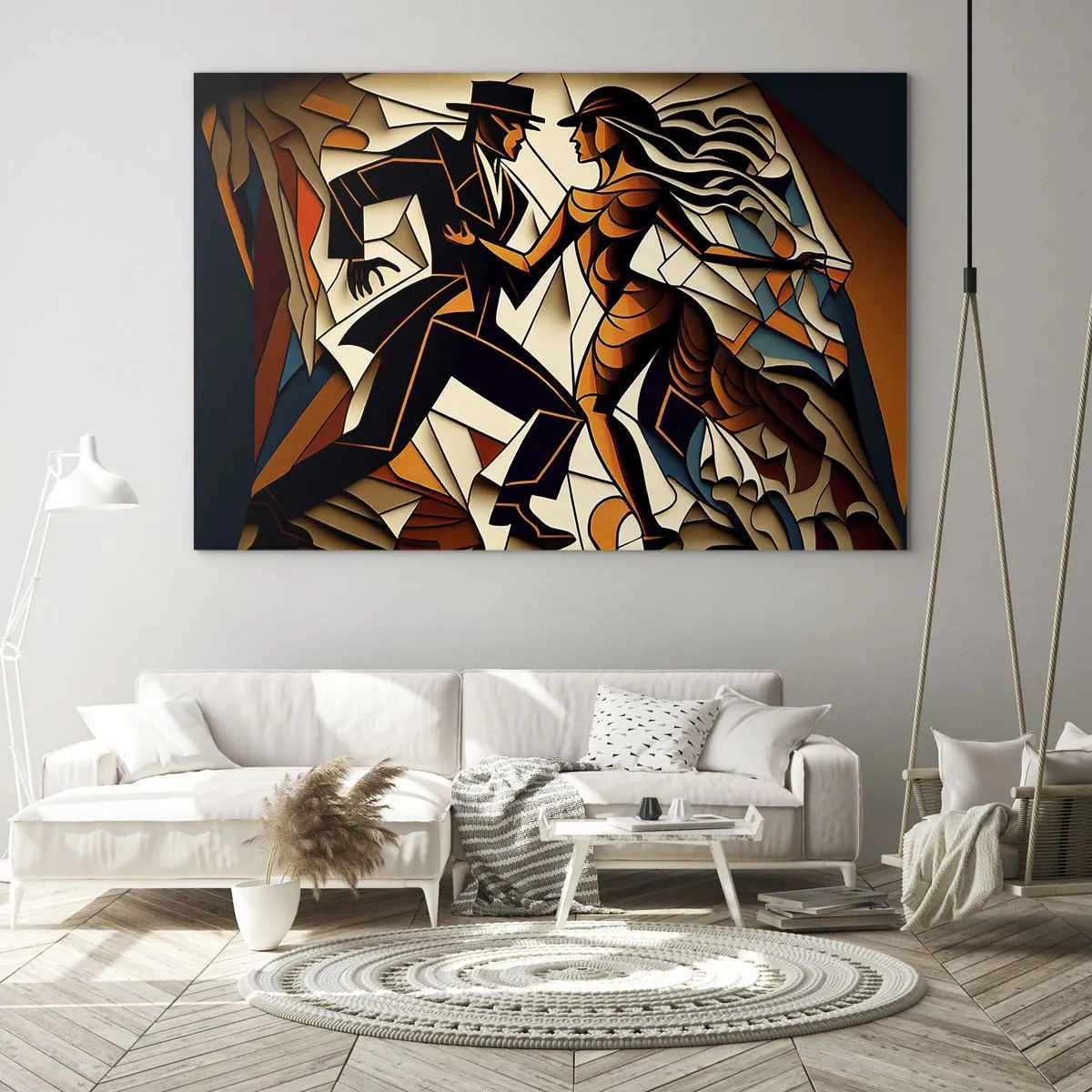 Schilderen op glas - Een gestileerd paar danst in een dynamische, abstracte vorm. - 70x50cm - Dans van pasie - Moderne wanddecoratie voor woonkamer en slaapkamer ARTTOR
