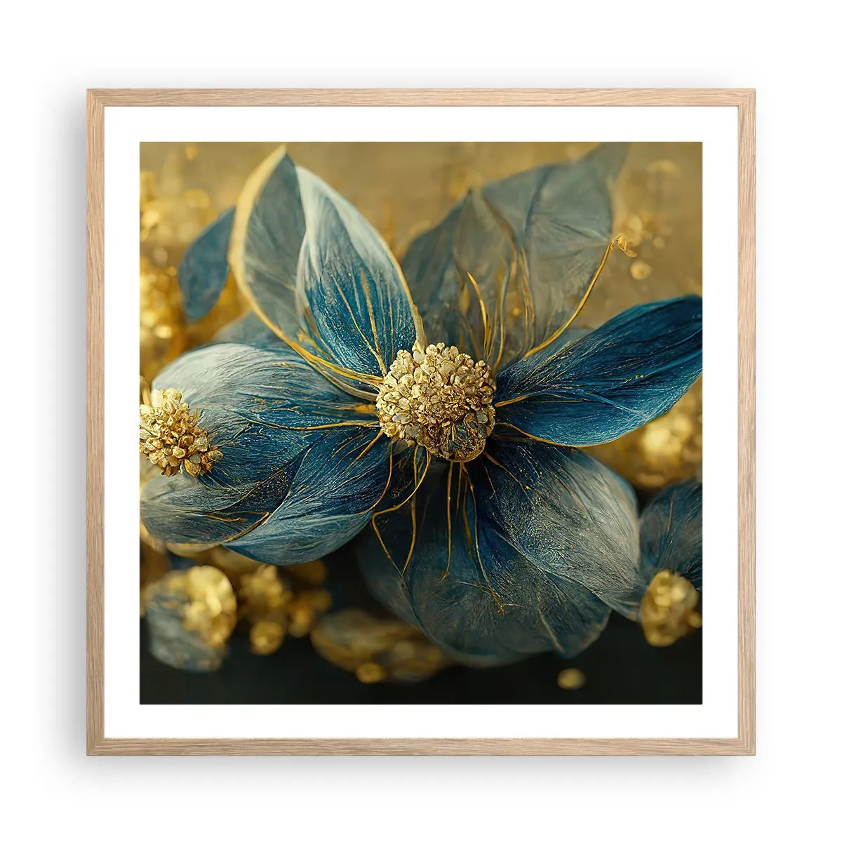 Een poster in een licht eiken lijst - Bloei met goud - 60x60 cm