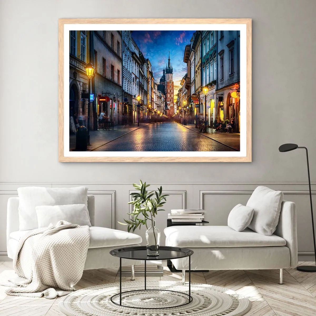 Een poster in een licht eiken lijst - Charme van Krakau - 100x70 cm