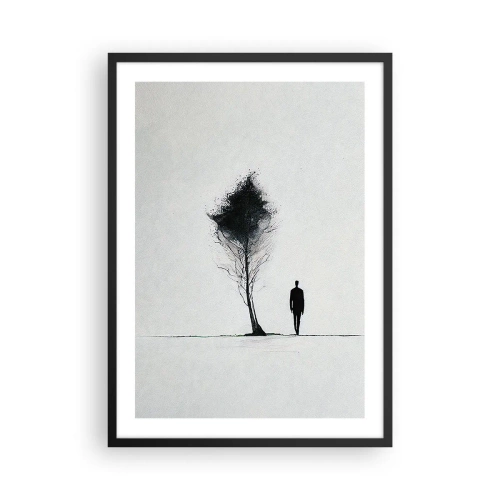 Poster in een zwarte lijst - Een minimalistisch silhouet en een eenzame boom - 50x70cm - Wij dwalen allemaal - Moderne wanddecoratie voor woonkamer en slaapkamer ARTTOR
