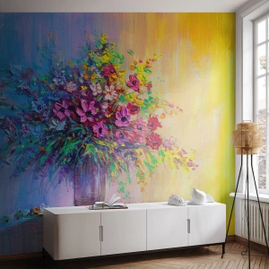 Fotobehang Premium Sand - Schenking van de wei - Bloemen in een vaas, Deel, Boeket bloemen - 500x350 cm