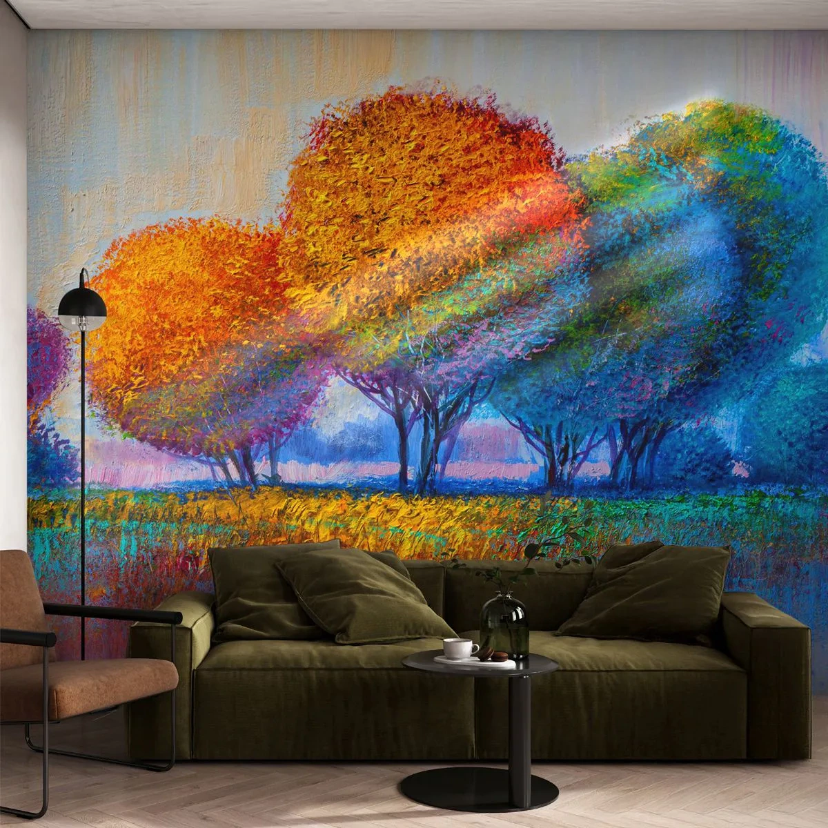 Fotobehang Standard Eco - Een klomp van schitterende kleuren - Abstractie, Landschap, Bomen - 450x315 cm