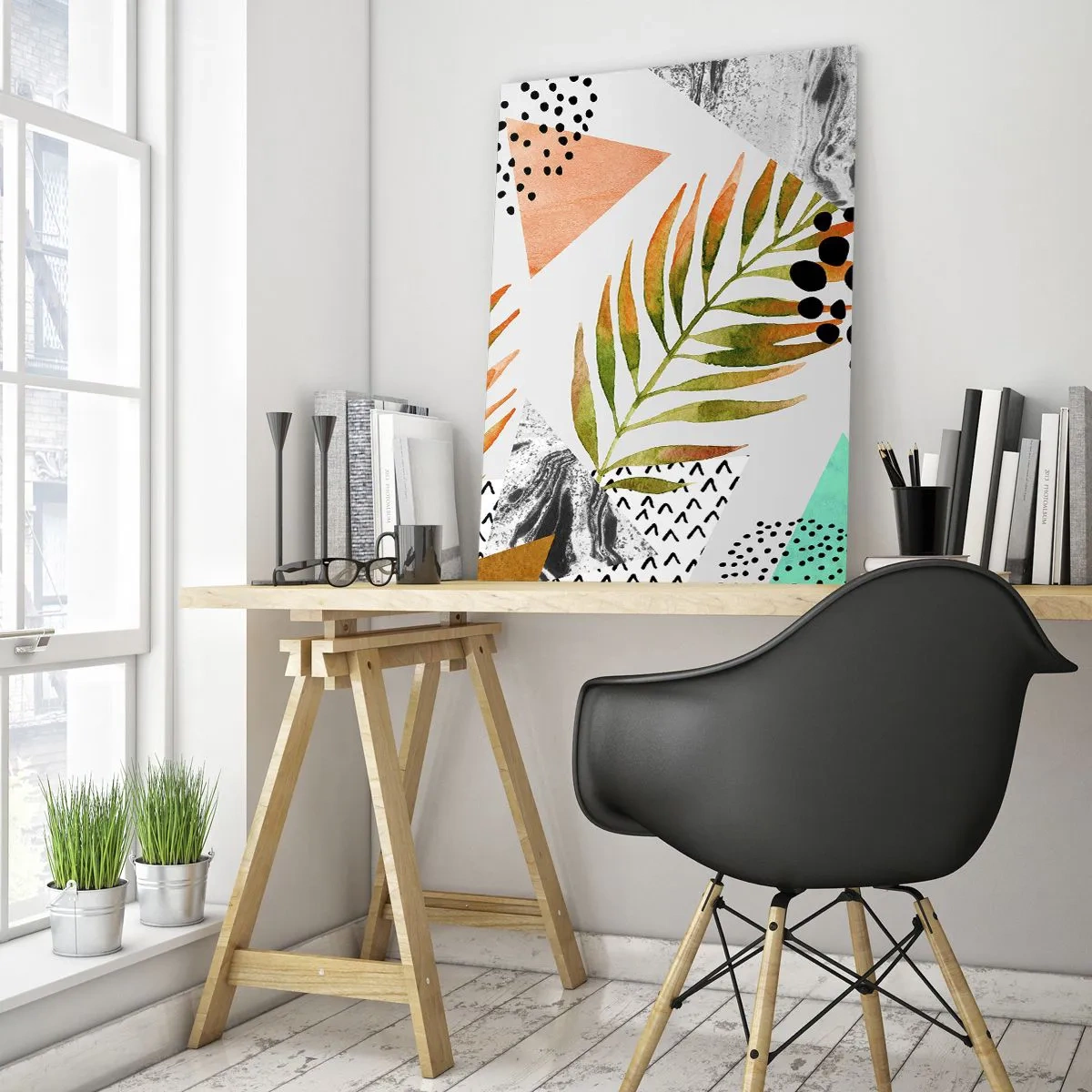 Schilderen op glas - Decoratie met palmblad - 70x100 cm