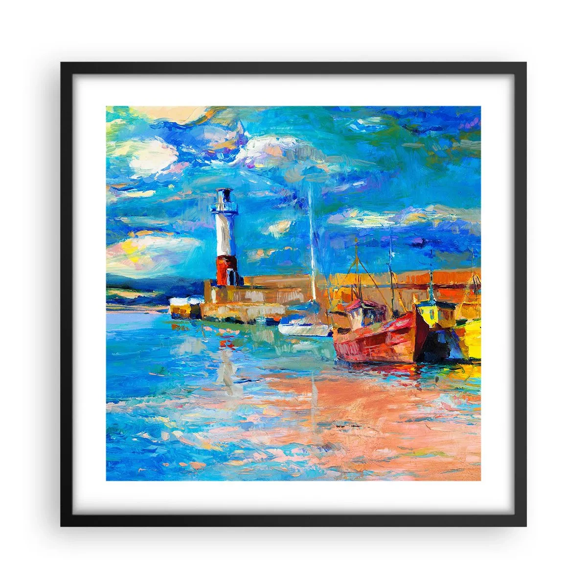 Poster in een zwarte lijst - Een middag in de regenboogbaai - 50x50 cm