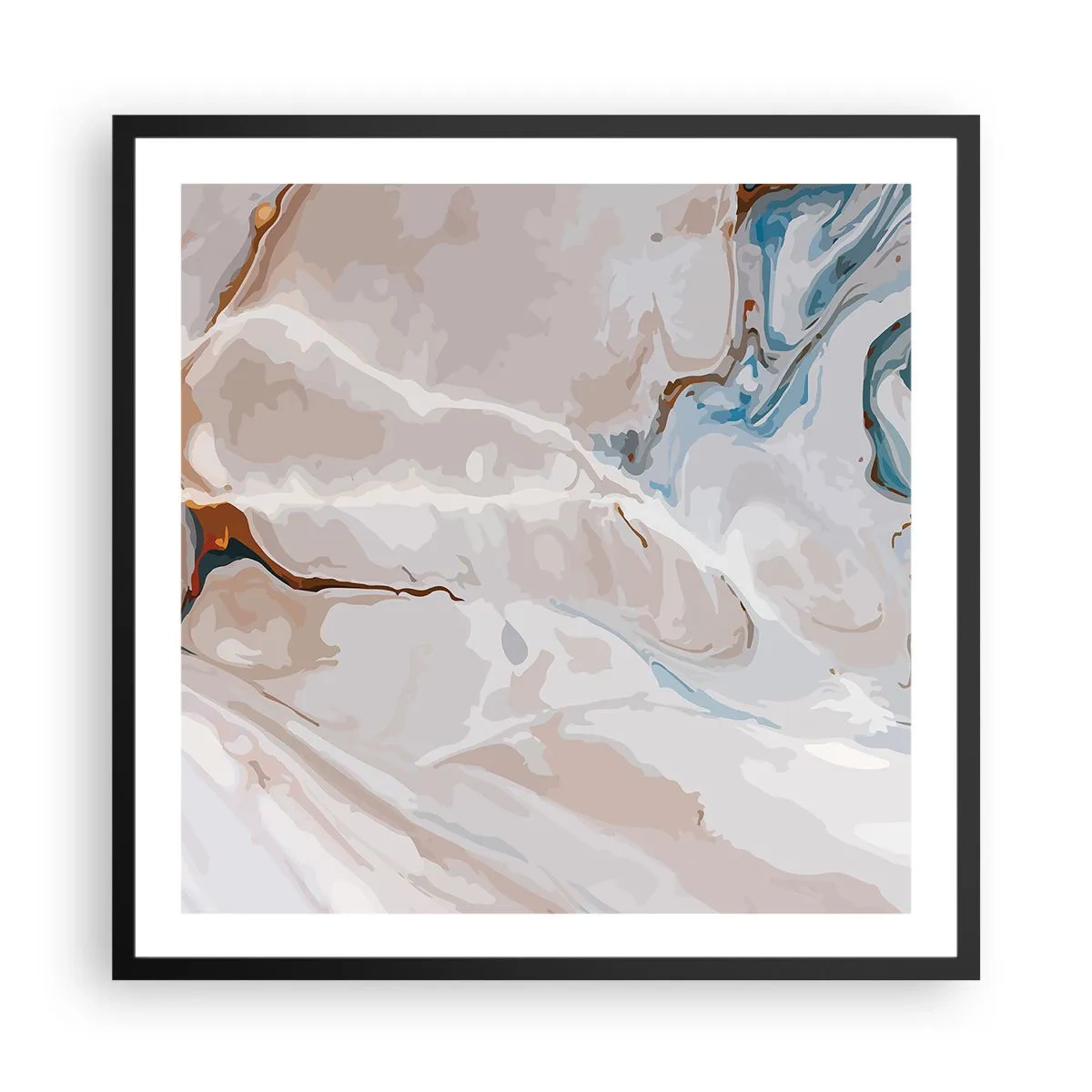 Poster in een zwarte lijst - Blauw kronkelt onder het wit - 60x60 cm