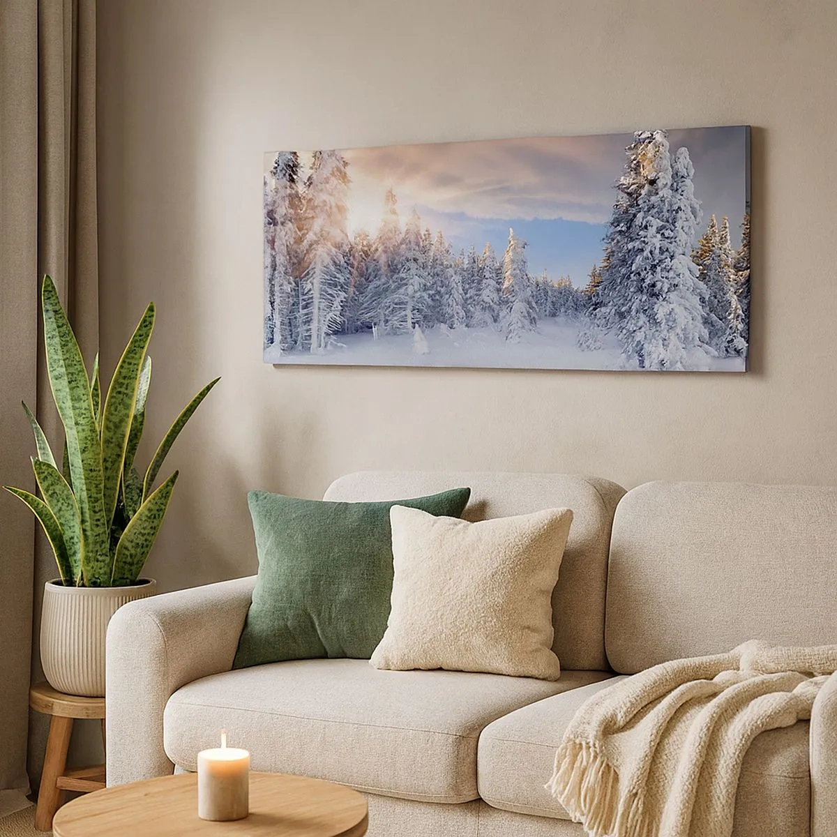 Schilderen op canvas - Het sneeuwspektakel van de natuur - 100x40 cm