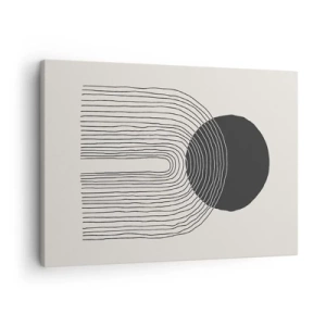 Schilderen op canvas - Abstract patroon met lijnen en een zwarte cirkel op een lichte achtergrond - 70x50cm - Bibberen en vertrouwen - Moderne wanddecoratie voor woonkamer en slaapkamer ARTTOR