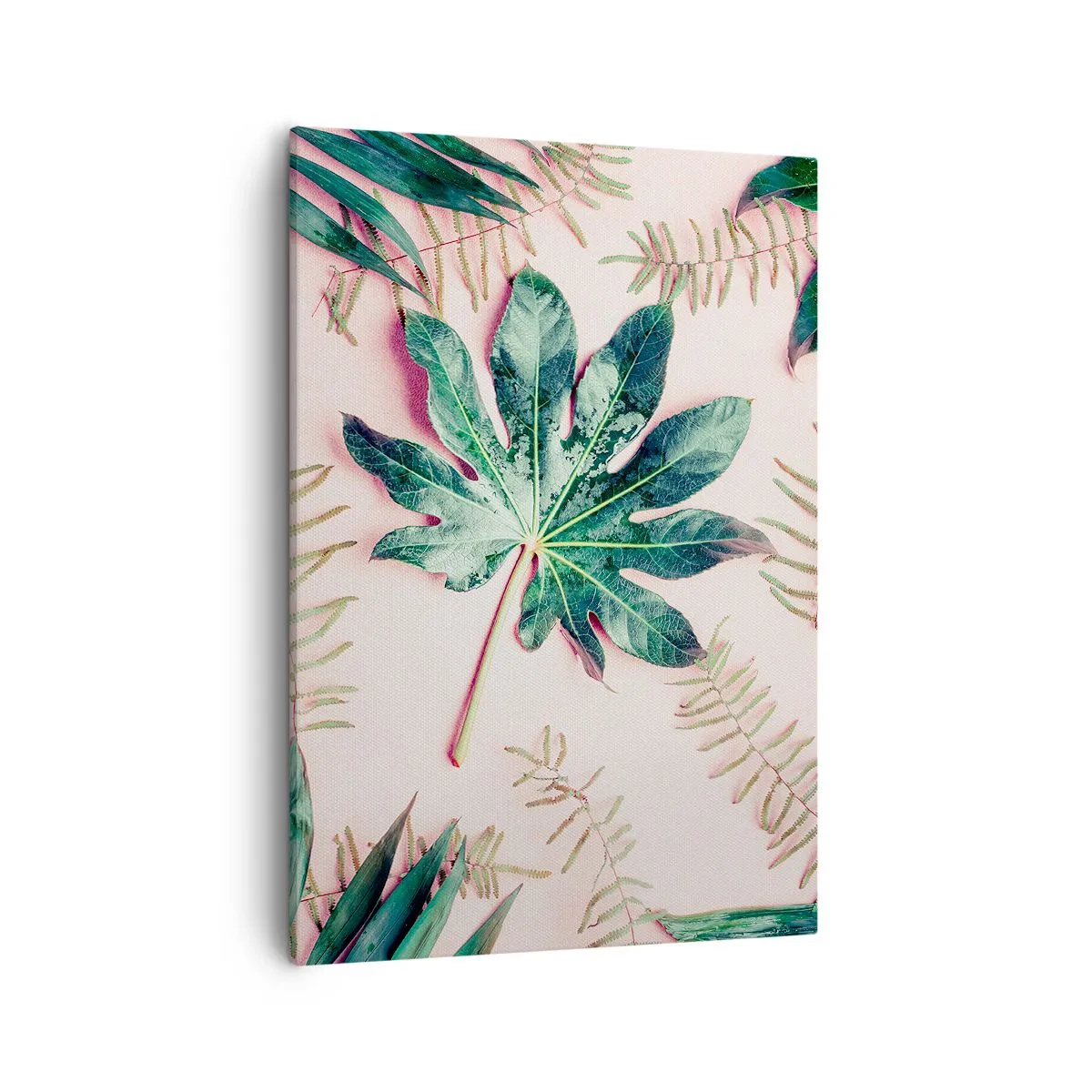Schilderen op canvas - Een studie van groen op een roze achtergrond - 50x70 cm