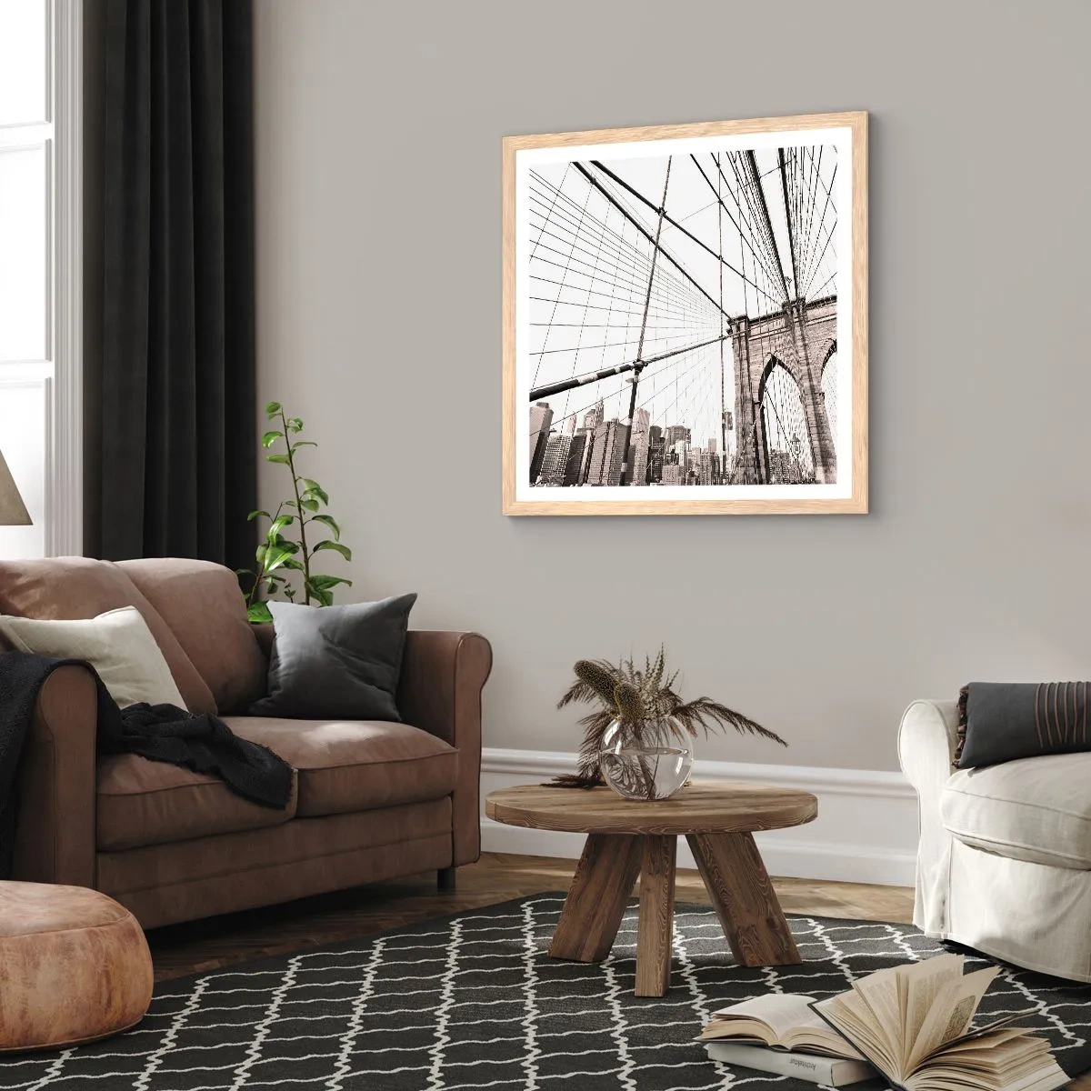 Een poster in een licht eiken lijst - Kathedraal van New York - 30x30 cm