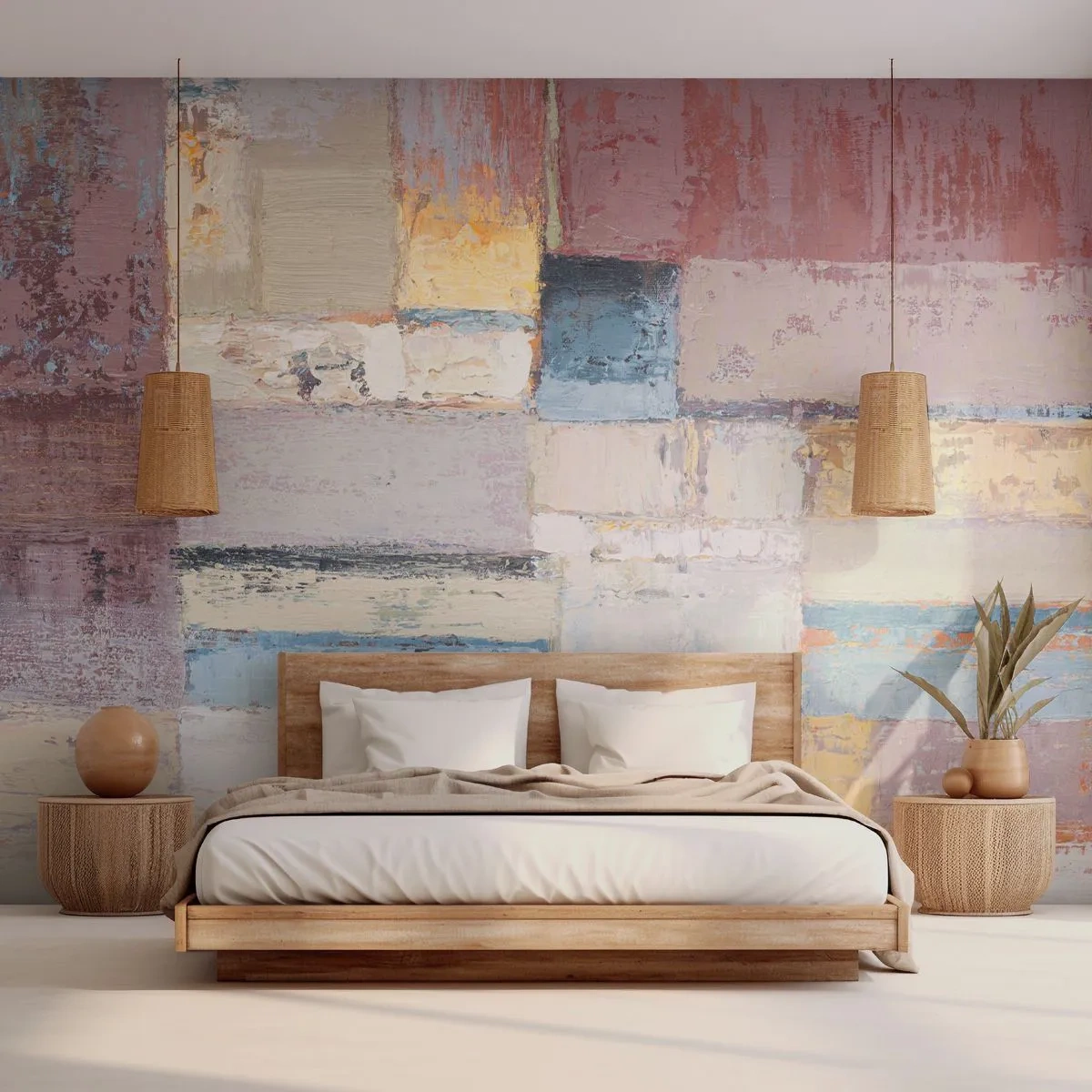 Fotobehang Premium Canvas - De rust van geometrie - Abstractie, Pastel, Minimalistisch - 200x140 cm