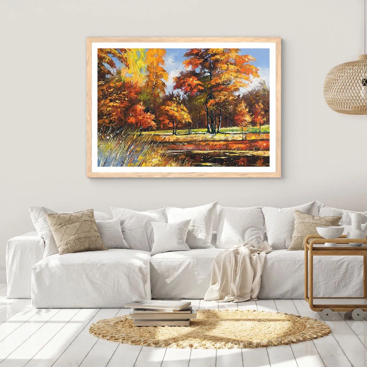 Een poster in een licht eiken lijst - Landschap in goud en brons - 70x50 cm