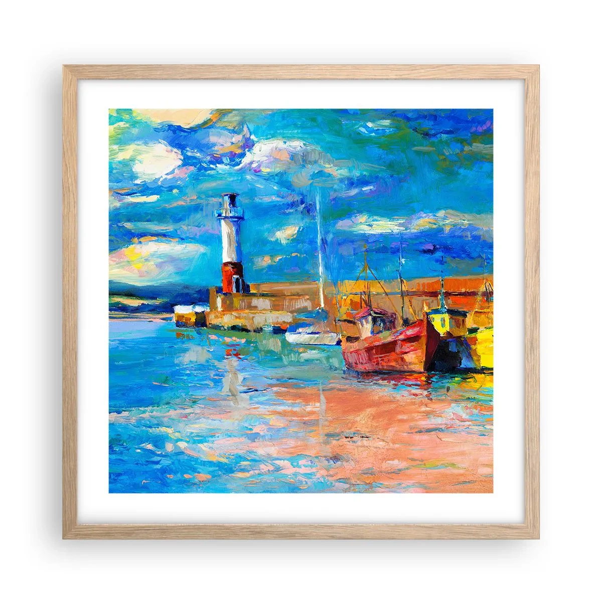 Een poster in een licht eiken lijst - Een middag in de regenboogbaai - 50x50 cm